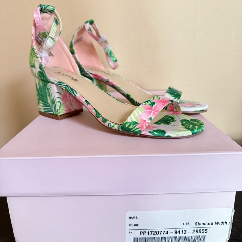 JustFab Tropical Green and Pink Heels
